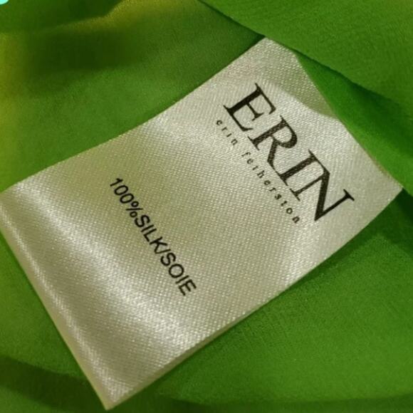 Erin Fetherston Long Sleeve Neon Green Silk Button Down Blouse NWT XL - Picture 4 of 4